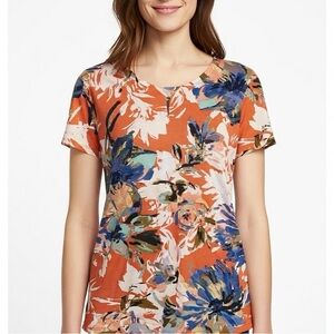 Anne Klein Sport Shirt Women’s Size Small Floral Short Sleeve Top Cotton